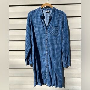 J Jill Denim M gingham plaid full button down jean dress preppy